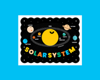 Children's poster of the solar system with colorful planets on a blue background