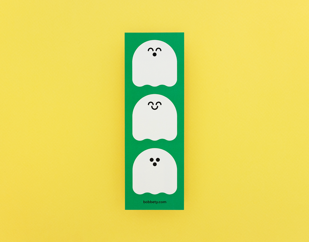 Bookmark with orange cartoon pirate with 'BOBBETY' branding on a yellow background