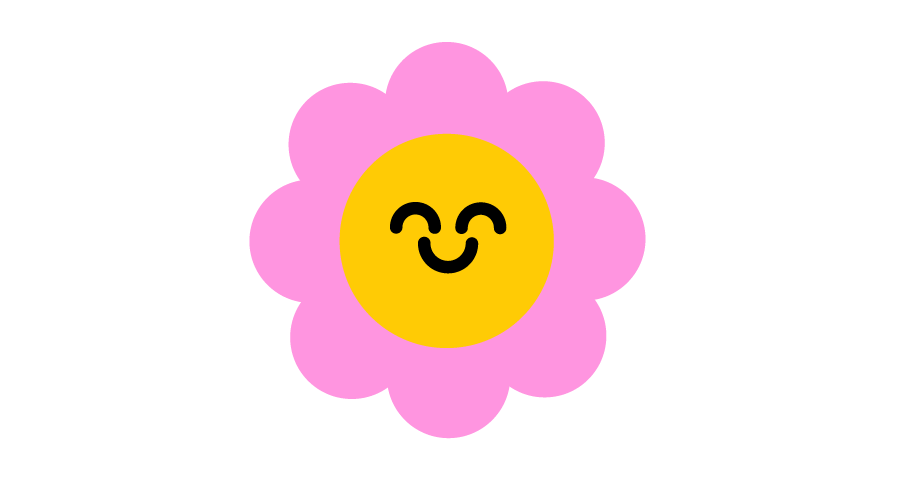 A stylized flower icon with a pink outer bloom and a yellow center containing a simple black smiling face, shown on a plain white background.