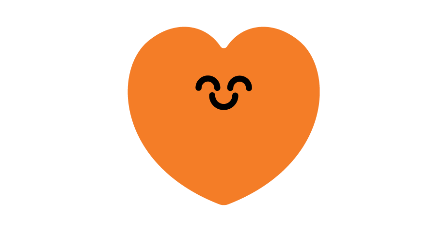 An orange heart-shaped icon with a simple black cartoon face, centered on a plain white background.