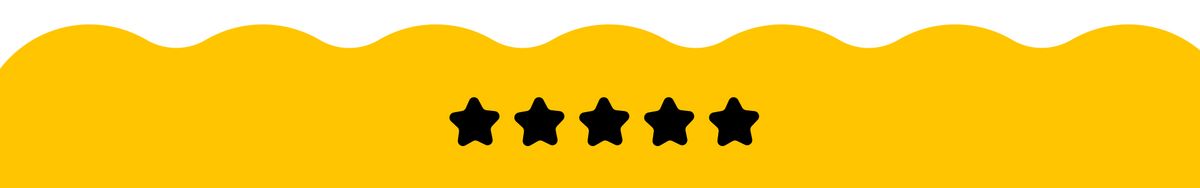 A yellow graphic with wavy horizontal lines at the top and five black stars centered below.